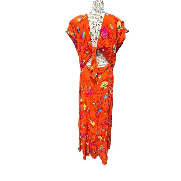 Vintage 1980s1970s Red‎ Flowy Floral Layered Long Maxi Capelet Chiffon Dress Lg - Picture 3 of 7
